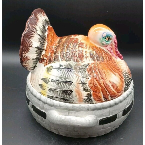 Morikin Japan Thanksgiving Turkey Covered Dish c. 1940's Fall Autumn - Picture 4 of 10